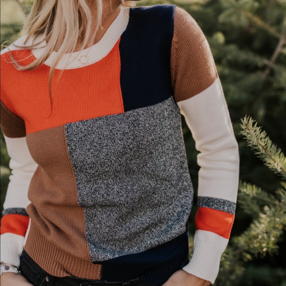 Roolee Kamara Color Block Sweater Knit Crew Neck